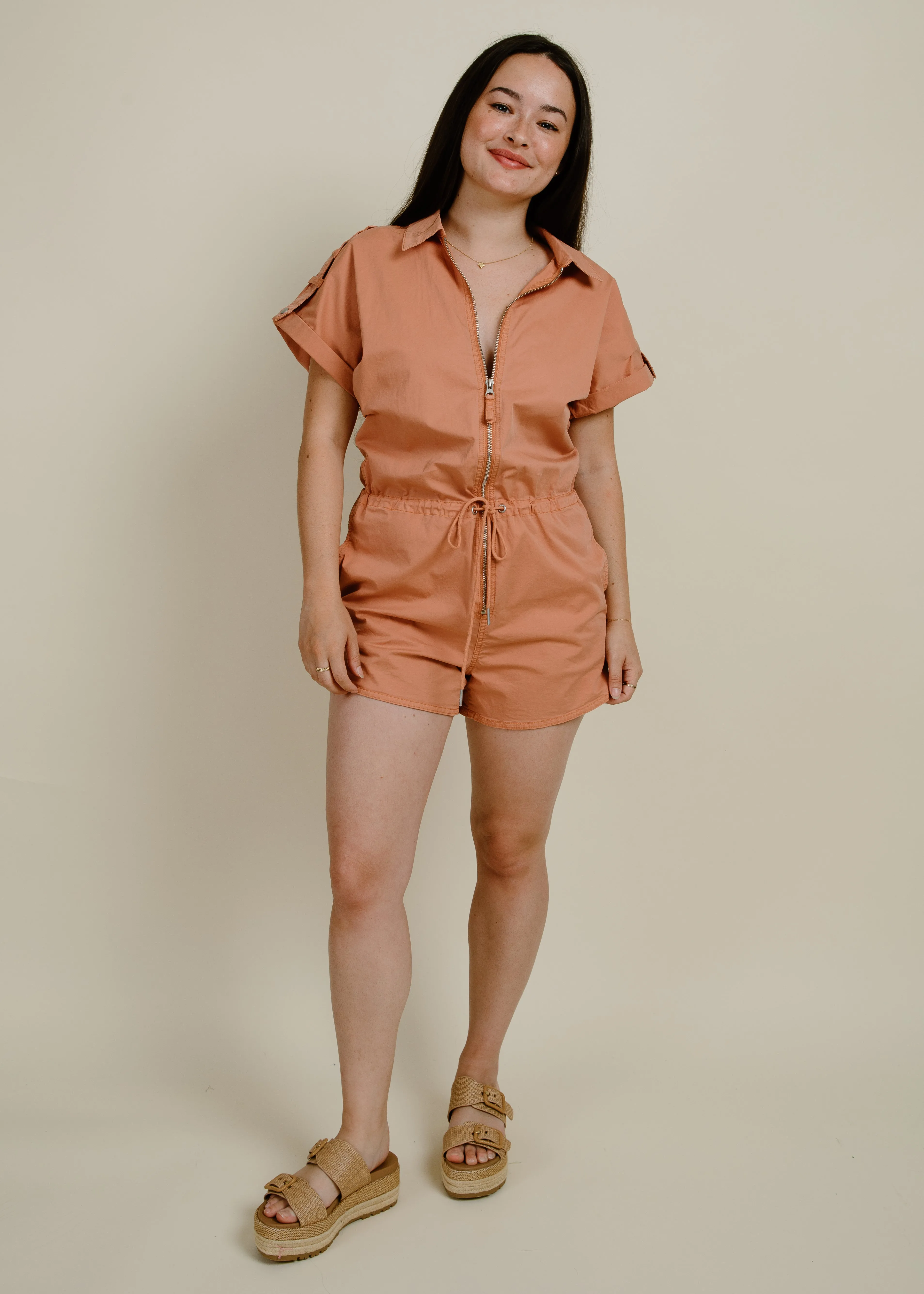 Meg Zip Front Romper - Turmeric