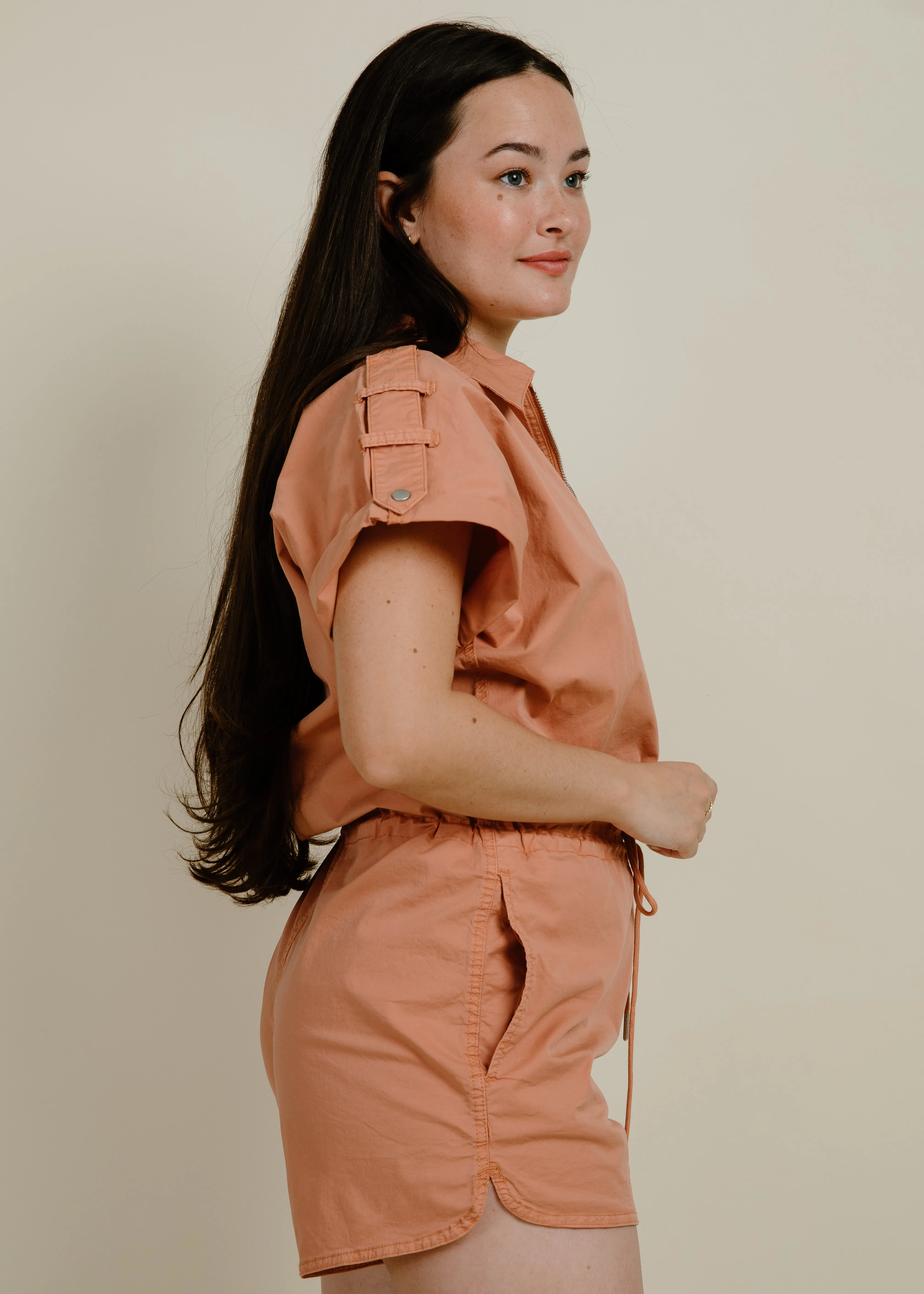Meg Zip Front Romper - Turmeric