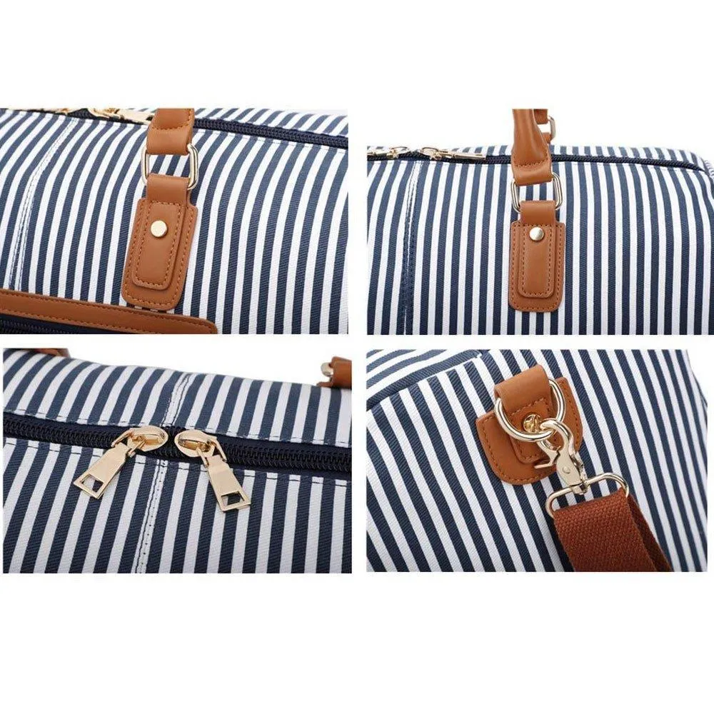 Mens Canvas Weekend Bag Striped with Shoe Pocket
