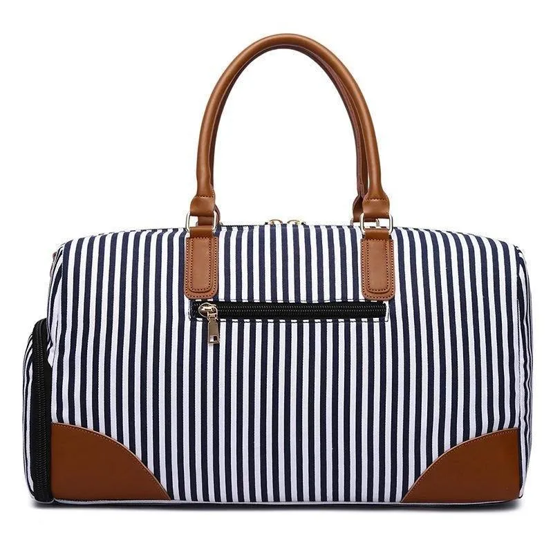 Mens Canvas Weekend Bag Striped with Shoe Pocket
