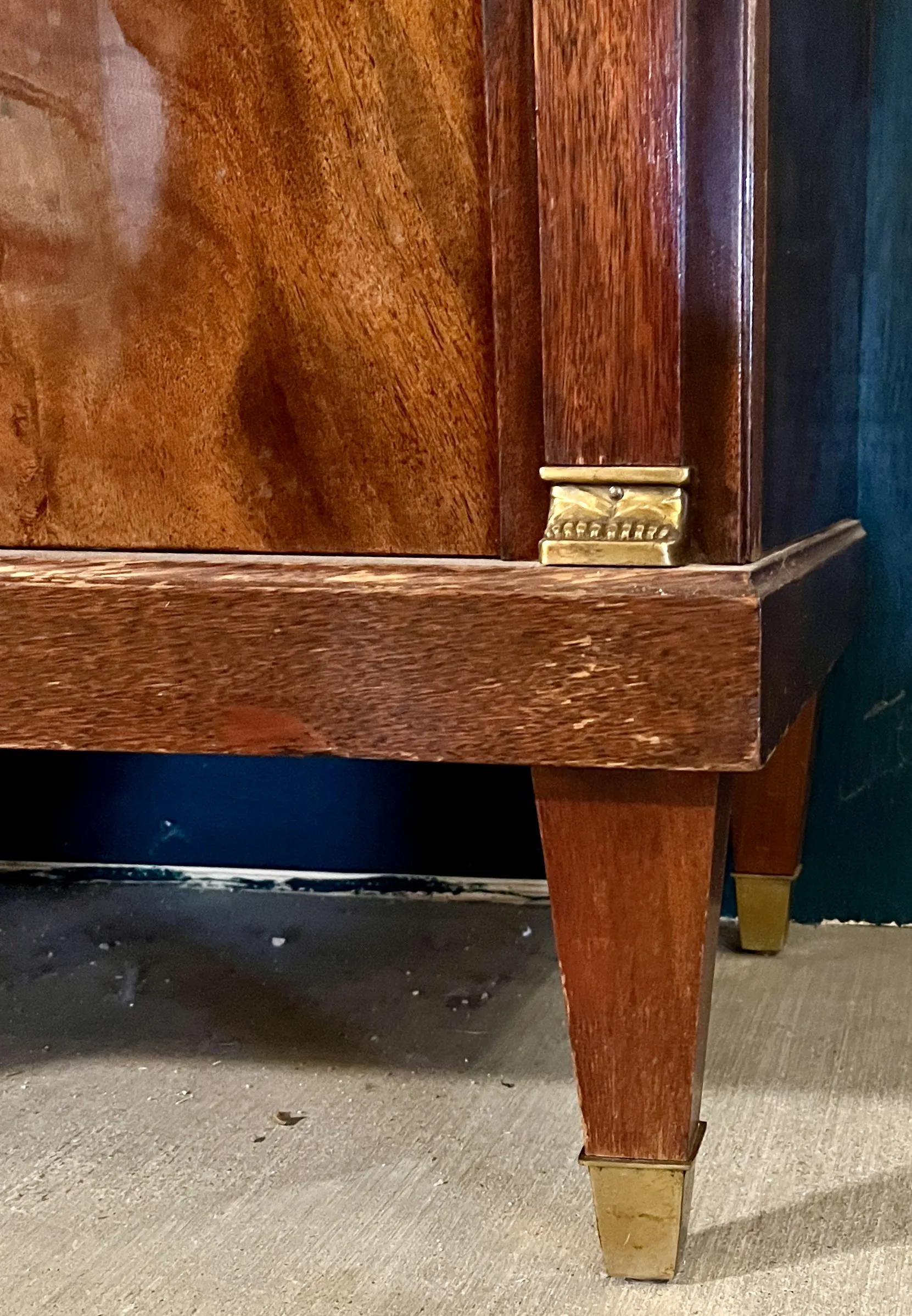 Midcentury French Empire Style Enfilade Cabinet / Buffet With Marble Top & Brass Accents