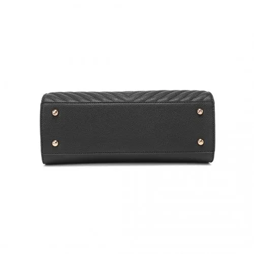 Miss Lulu Chic V-Quilted PU Leather Sophisticated Handbag - Black