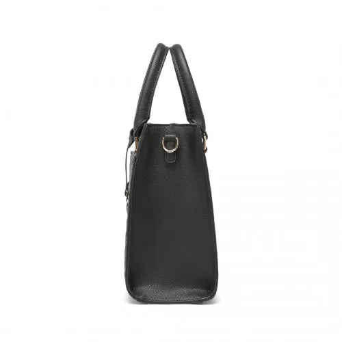 Miss Lulu Chic V-Quilted PU Leather Sophisticated Handbag - Black