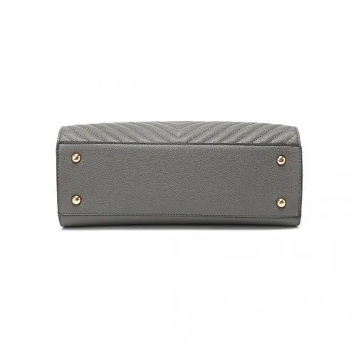 Miss Lulu Chic V-Quilted PU Leather Sophisticated Handbag - Grey