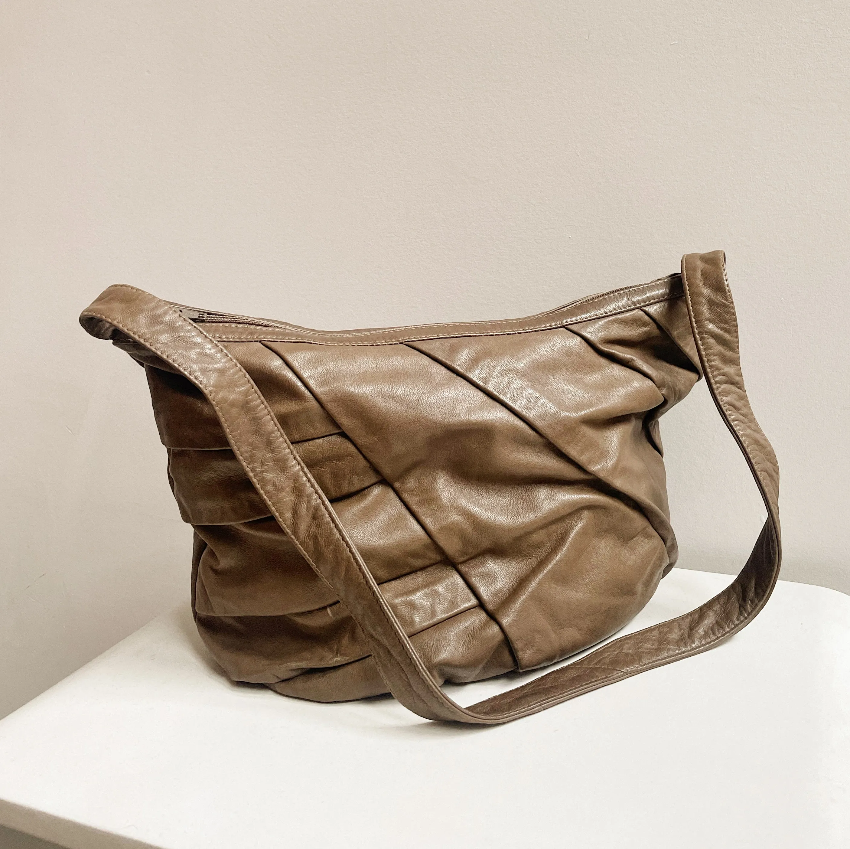 Mushroom Soft Leather Pleat Bag