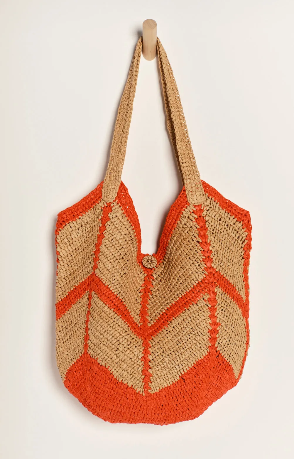 mykonos straw tote in war orange