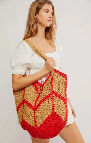 mykonos straw tote in war orange