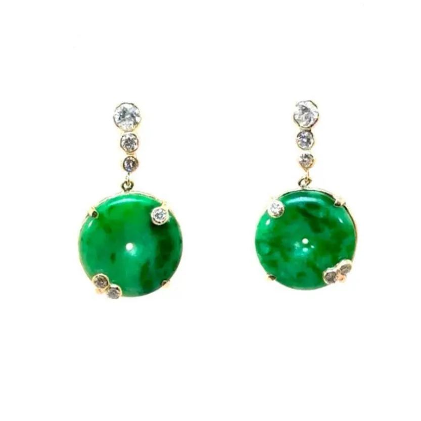 Natural Green Jade Donut Diamond Earrings