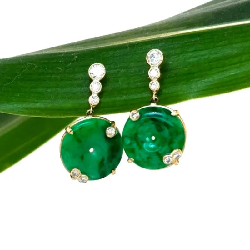 Natural Green Jade Donut Diamond Earrings