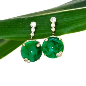 Natural Green Jade Donut Diamond Earrings