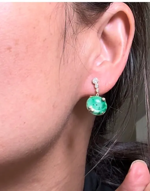 Natural Green Jade Donut Diamond Earrings