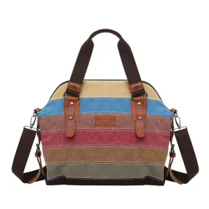 New Striped Fashion Splice Women's Wash Canvas Shoulder Tote Bag