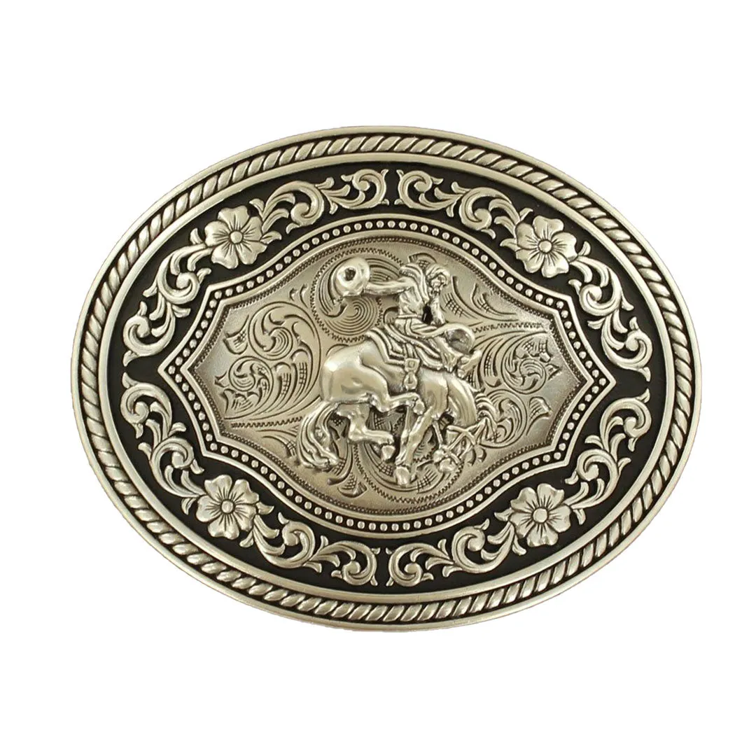 Nocona Oval Saddle Bronc Rope Edge Scroll Belt Buckle