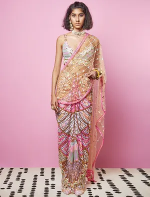 Nude Pre-stitched Saree Set