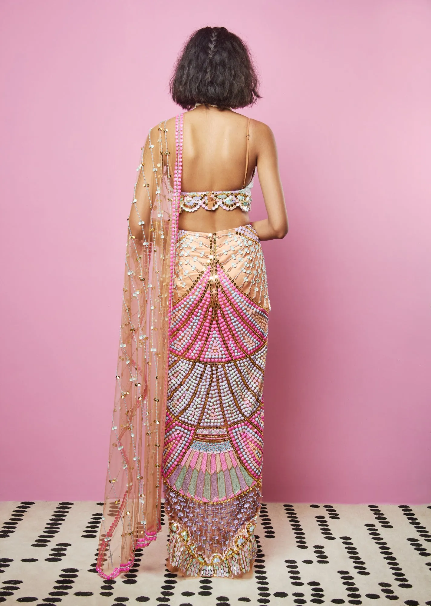 Nude Pre-stitched Saree Set
