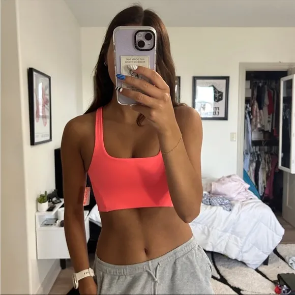 NWT Free People XS Never Better Square Neck Bra in Neon Coral