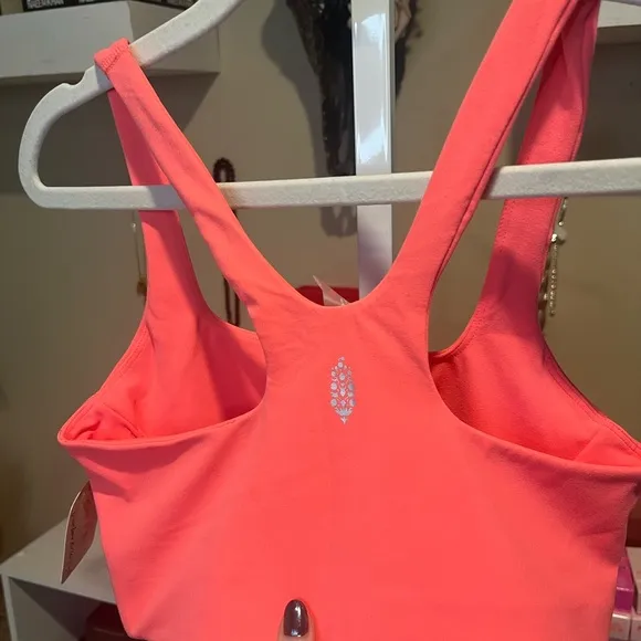 NWT Free People XS Never Better Square Neck Bra in Neon Coral