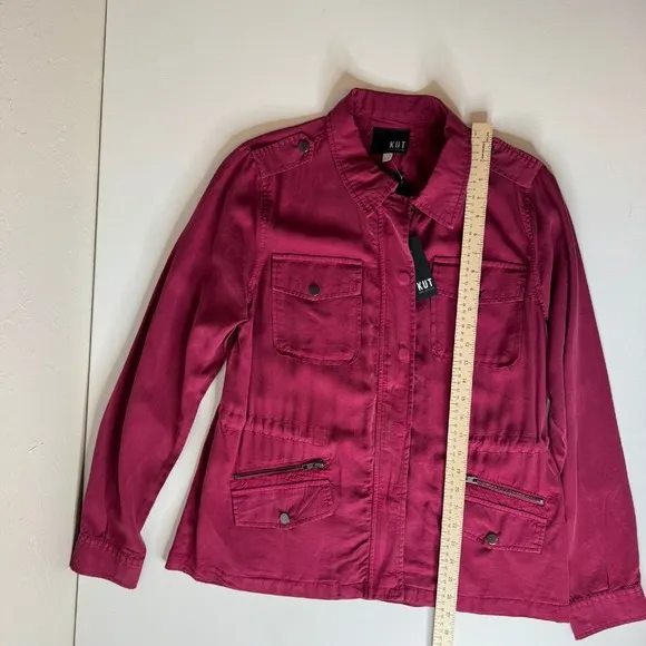 NWT KUT from the Kloth Brinley Utility Jacket Bordeaux Sz L Full Zip Pockets