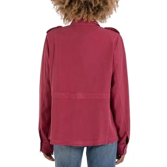 NWT KUT from the Kloth Brinley Utility Jacket Bordeaux Sz L Full Zip Pockets
