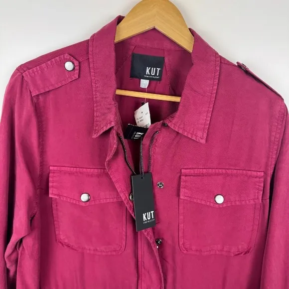 NWT KUT from the Kloth Brinley Utility Jacket Bordeaux Sz L Full Zip Pockets