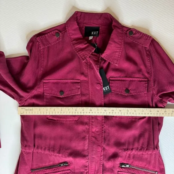 NWT KUT from the Kloth Brinley Utility Jacket Bordeaux Sz L Full Zip Pockets