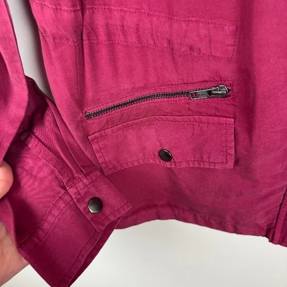 NWT KUT from the Kloth Brinley Utility Jacket Bordeaux Sz L Full Zip Pockets