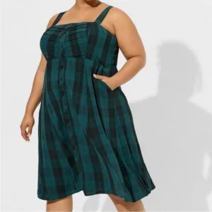 NWT Torrid MIDI Plaid Button Front DressTeal Black Size 12 (Torrid 0)