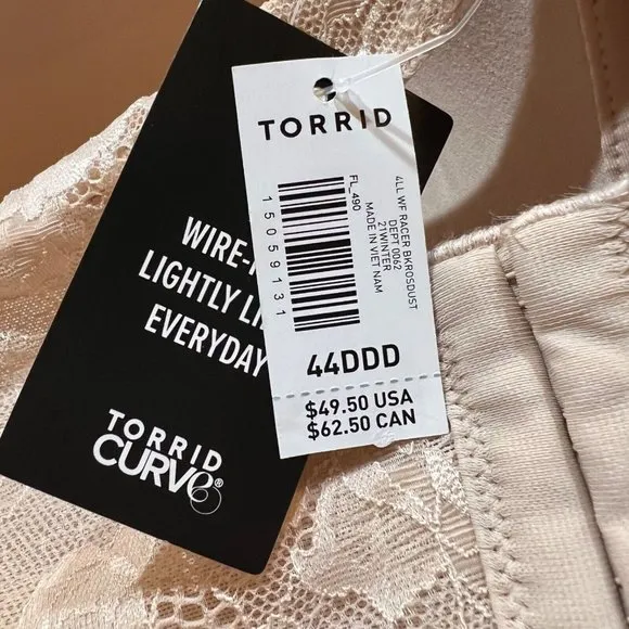 NWT TORRID Wire Free Lightly Lined Everyday Bra 44DDD Beige