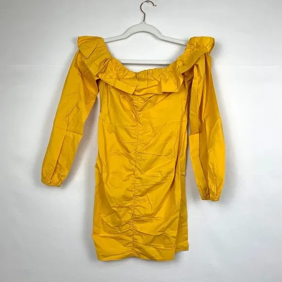 NWT Tularosa Revolve Zuri Off The Shoulder Ruffle Mini Dress Marigold Yellow