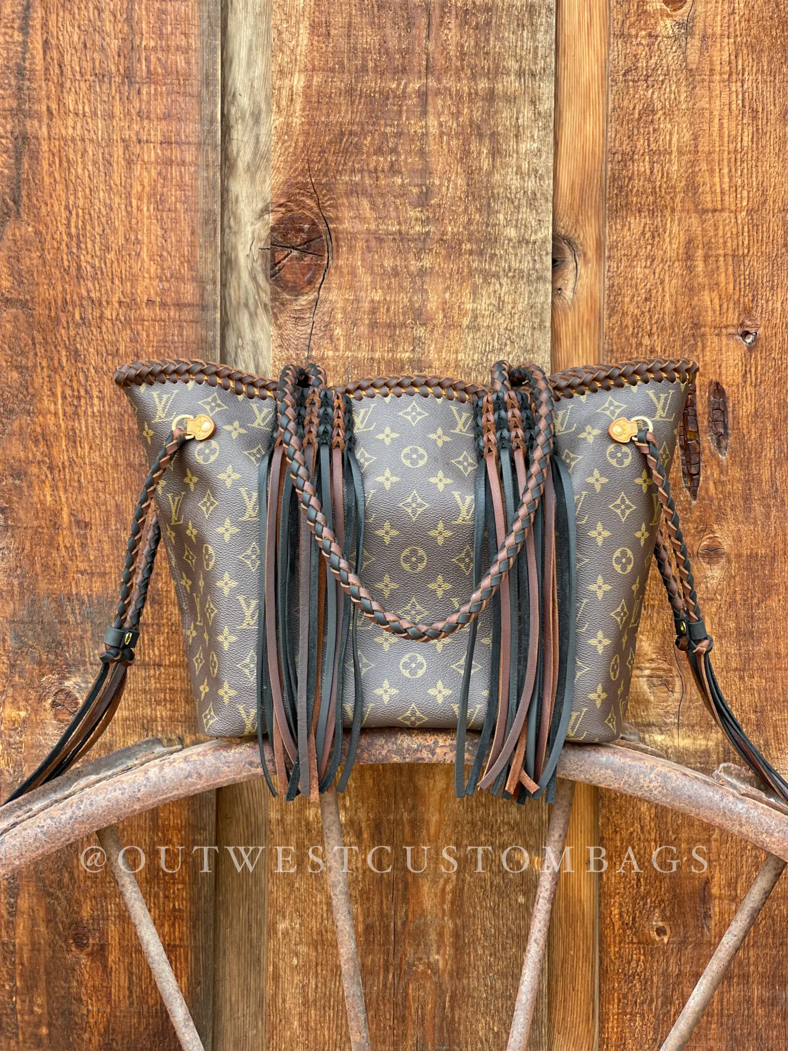 Out West Monogram Neverfull MM Revamped Leather Fringe