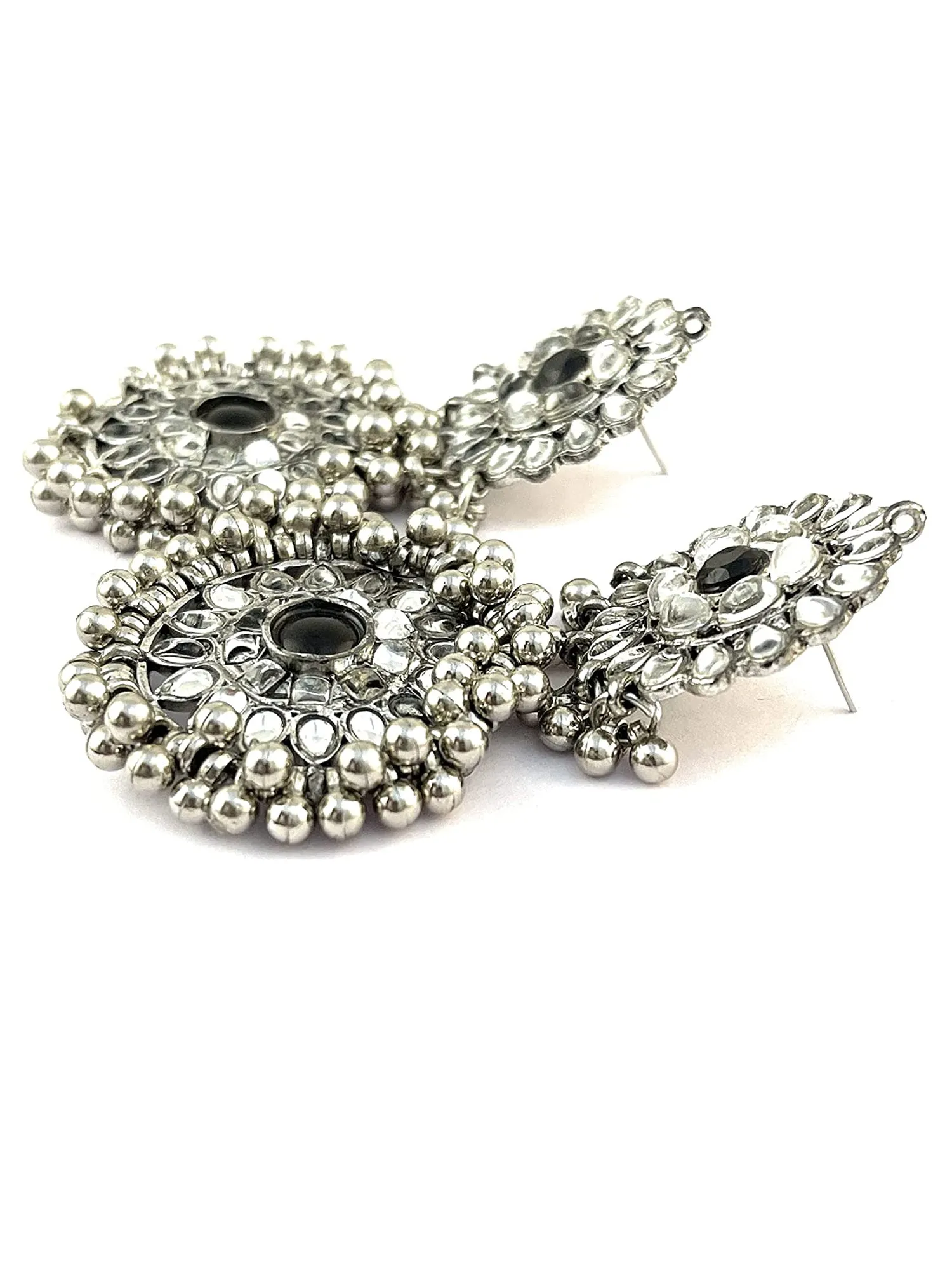 Oxidised Silver Flower Shape Dangler Earrings