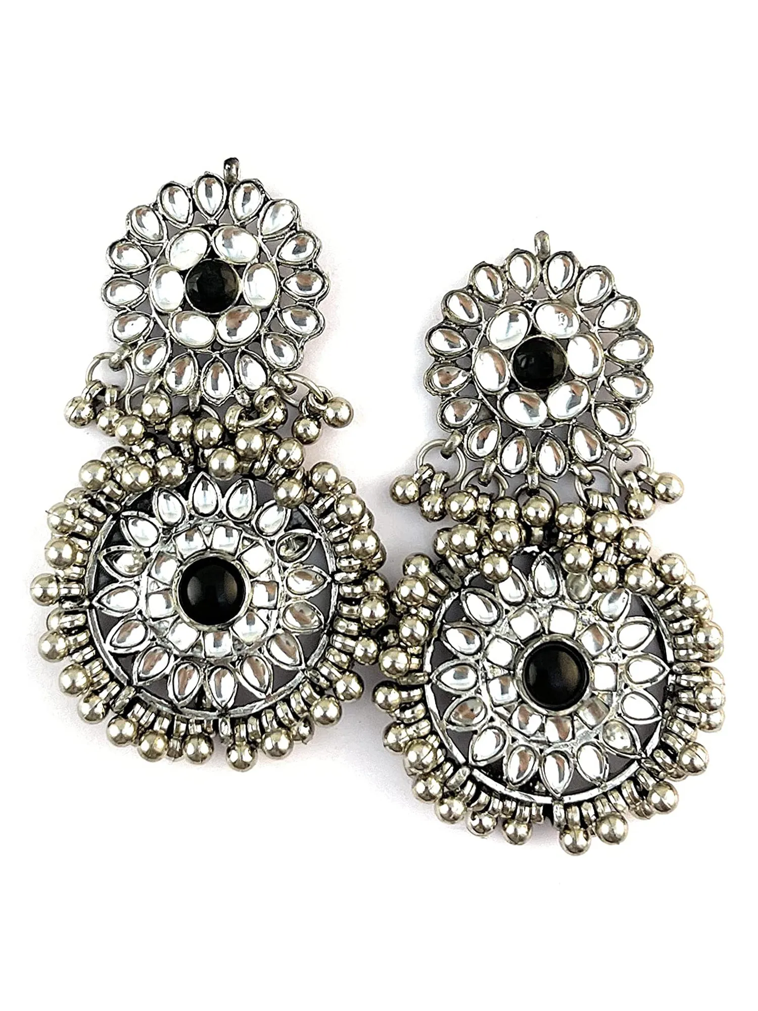 Oxidised Silver Flower Shape Dangler Earrings