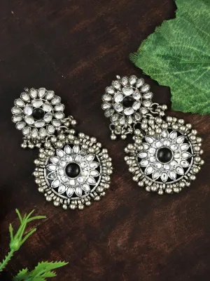 Oxidised Silver Flower Shape Dangler Earrings