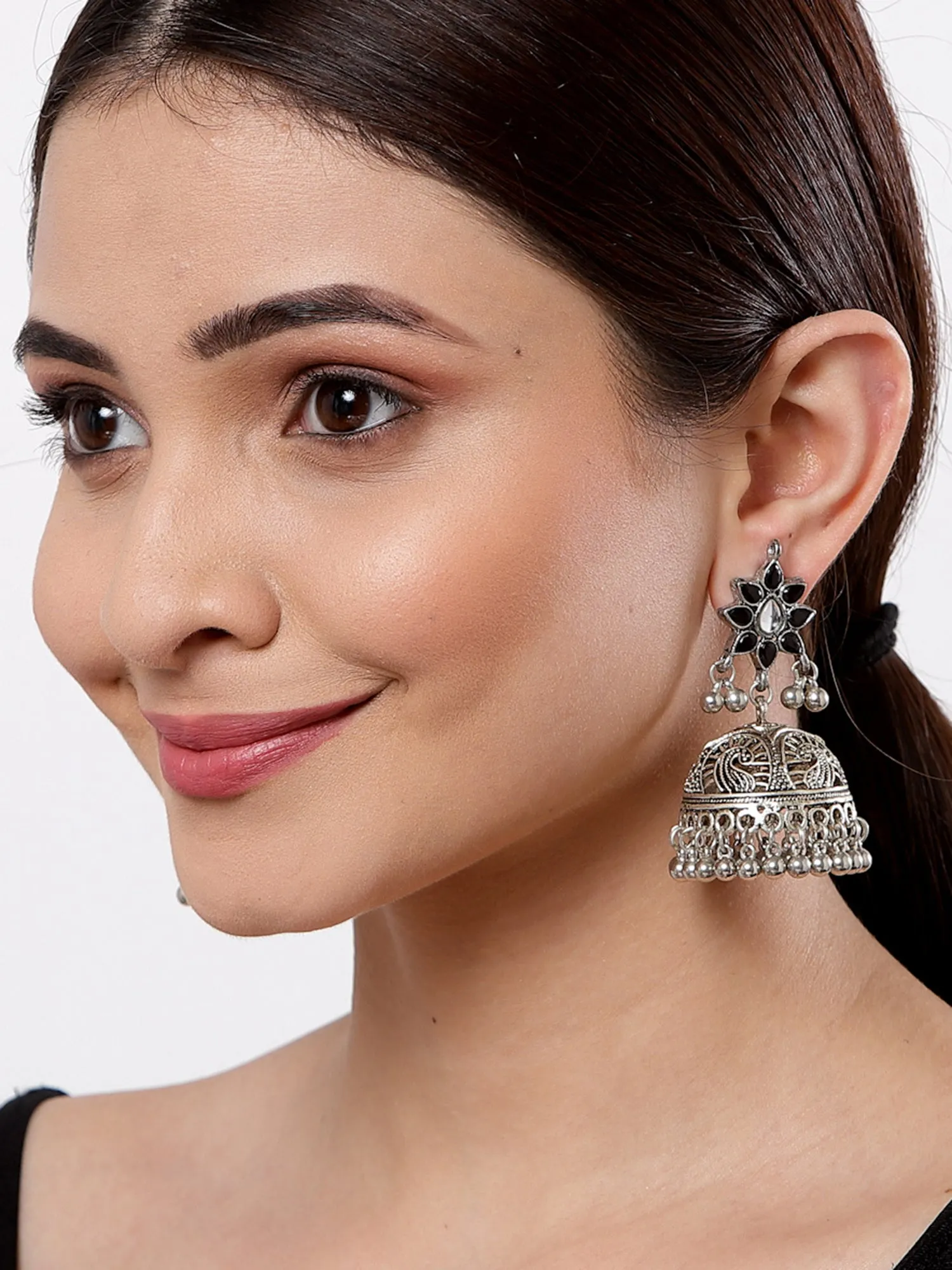 Oxidised Silver Jhumki Earrings