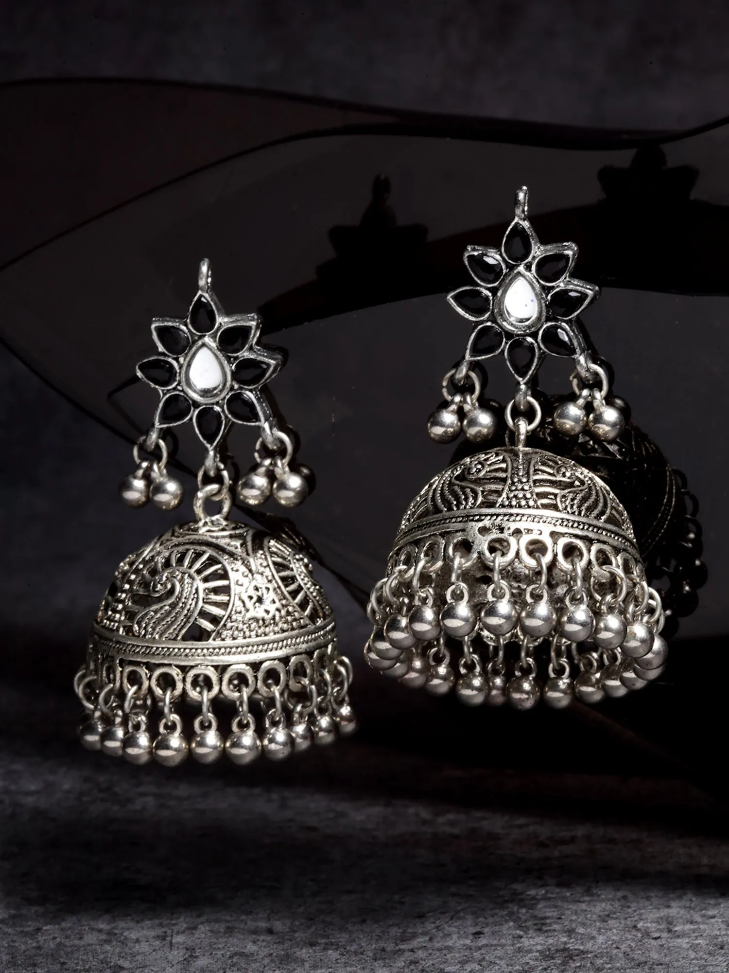 Oxidised Silver Jhumki Earrings