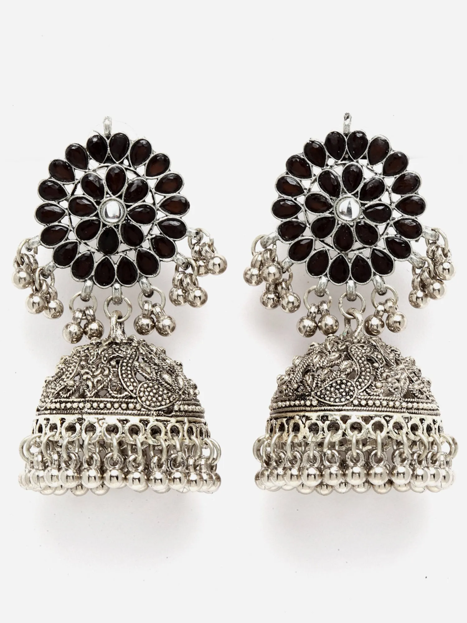 Oxidised Silver Peacock Jhumki Earrings