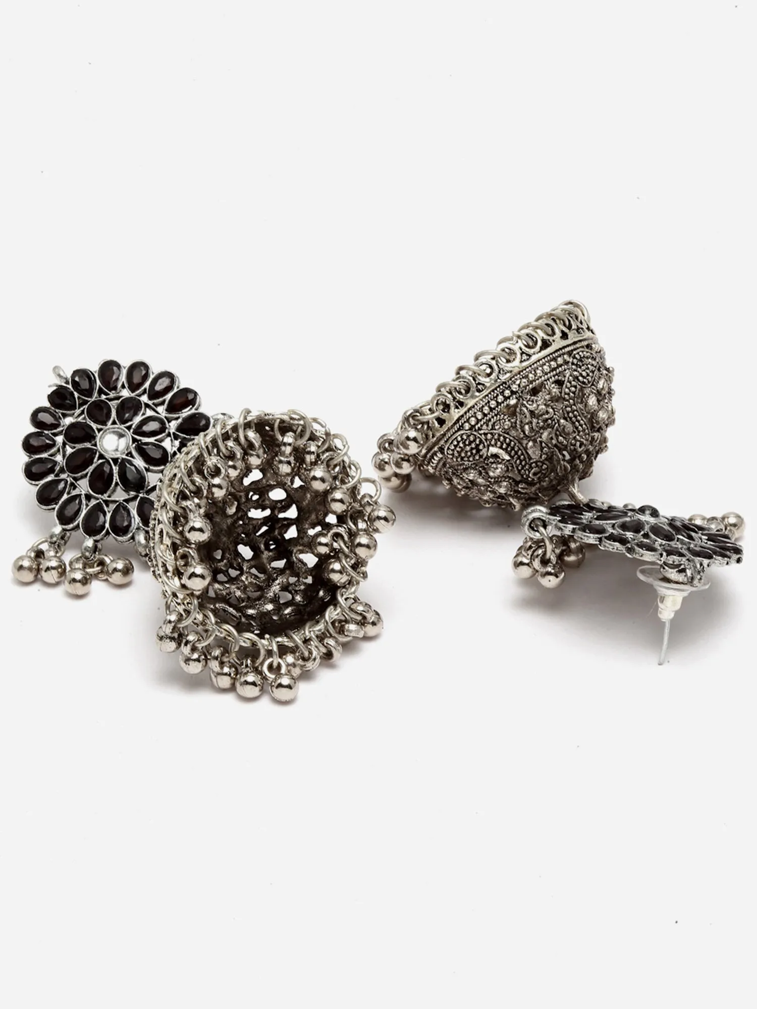 Oxidised Silver Peacock Jhumki Earrings