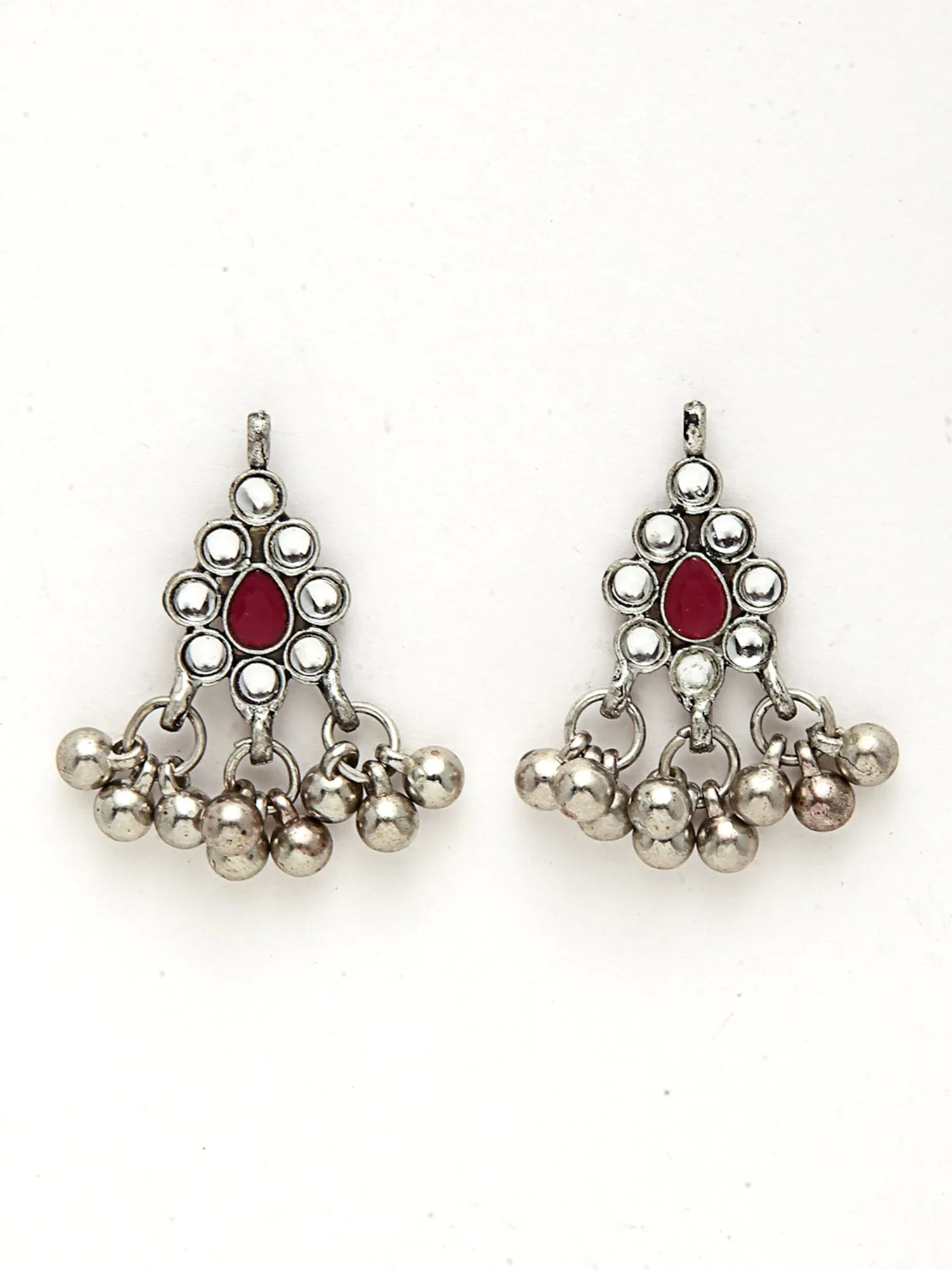 Oxidised Silver Red Kundan Studded Handcrafted Necklace Set