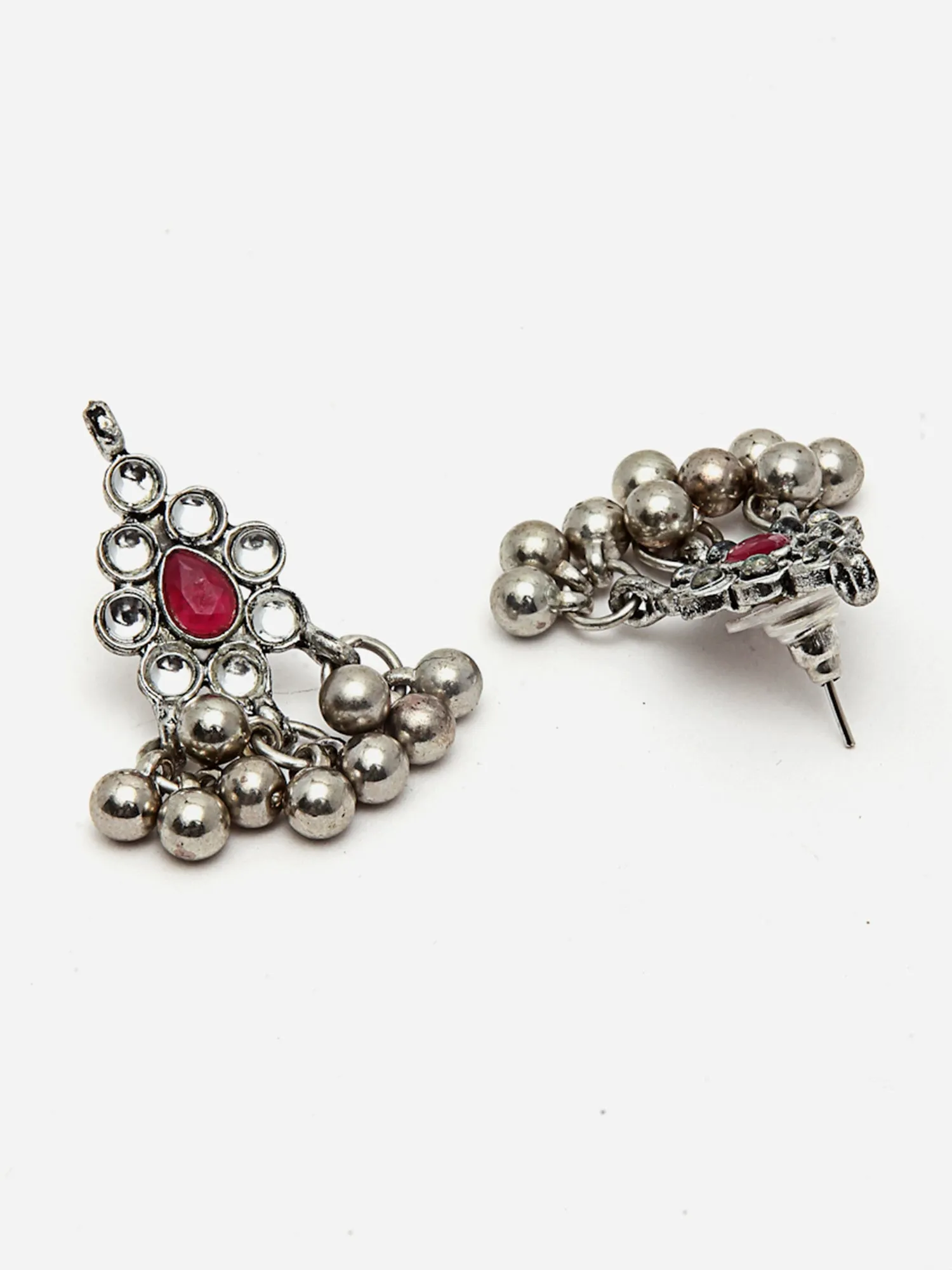Oxidised Silver Red Kundan Studded Handcrafted Necklace Set