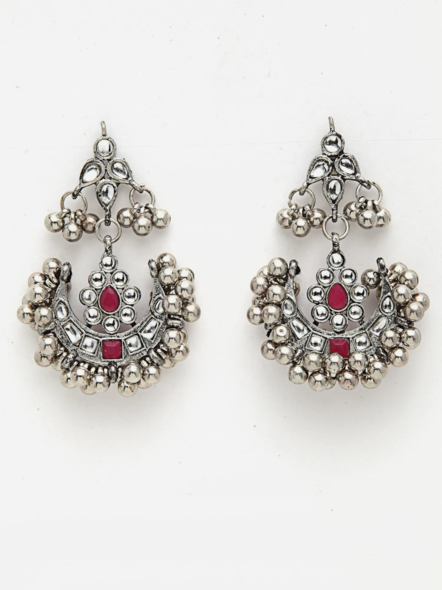 Oxidised Silver Red Kundan Studded Necklace Set