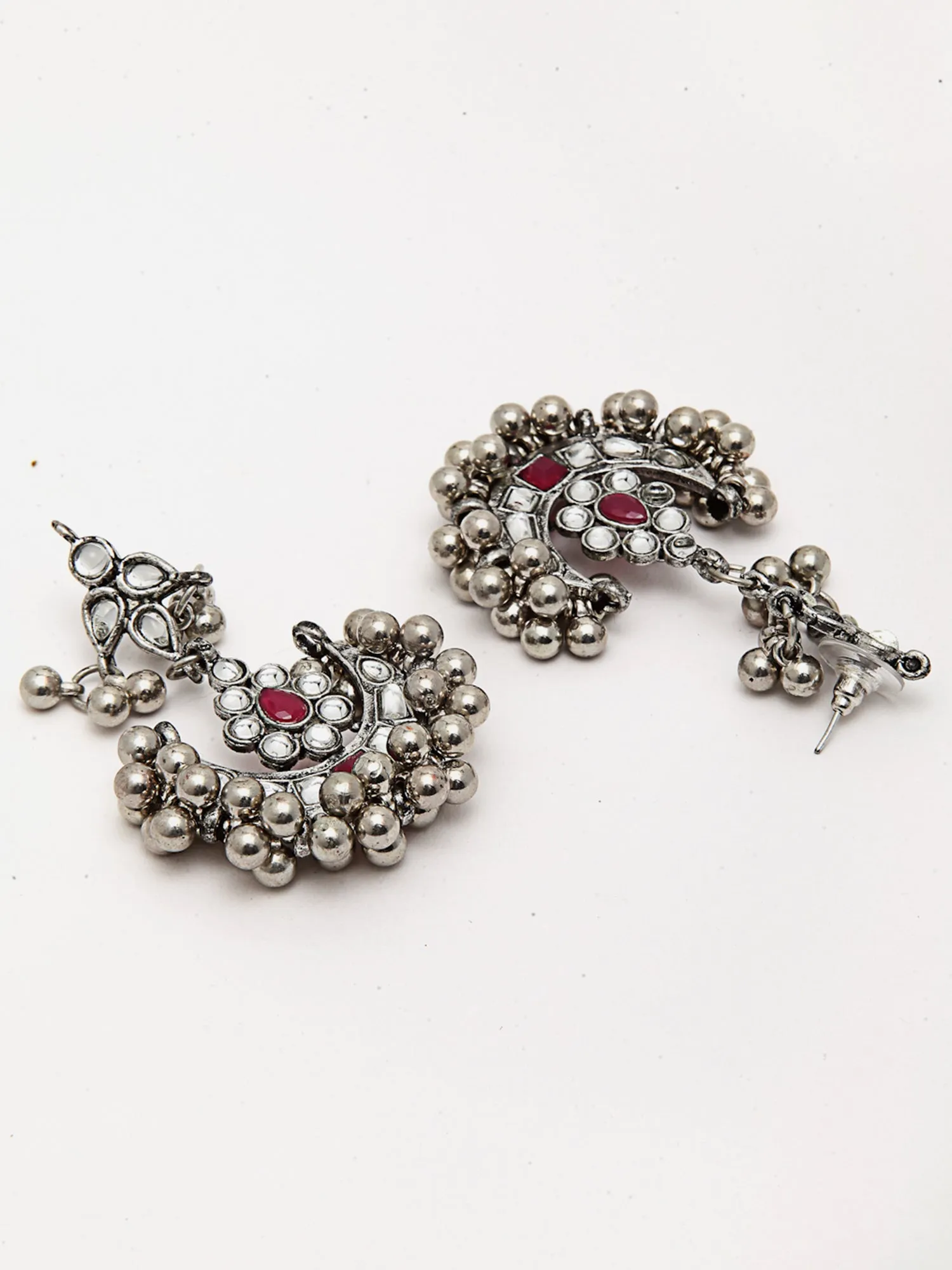 Oxidised Silver Red Kundan Studded Necklace Set