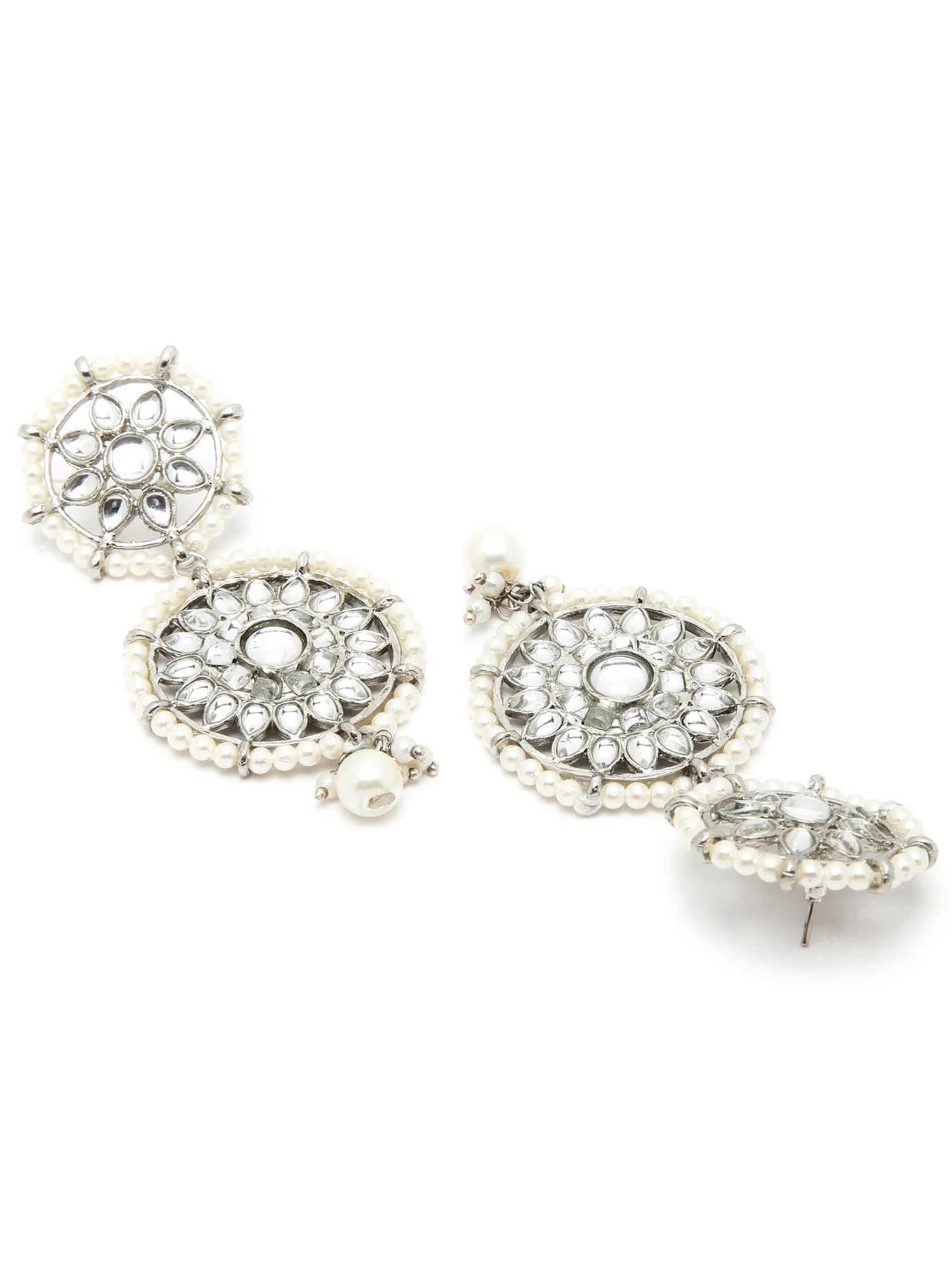 Oxidised Silver White Kundan Dangler Earrings for Women