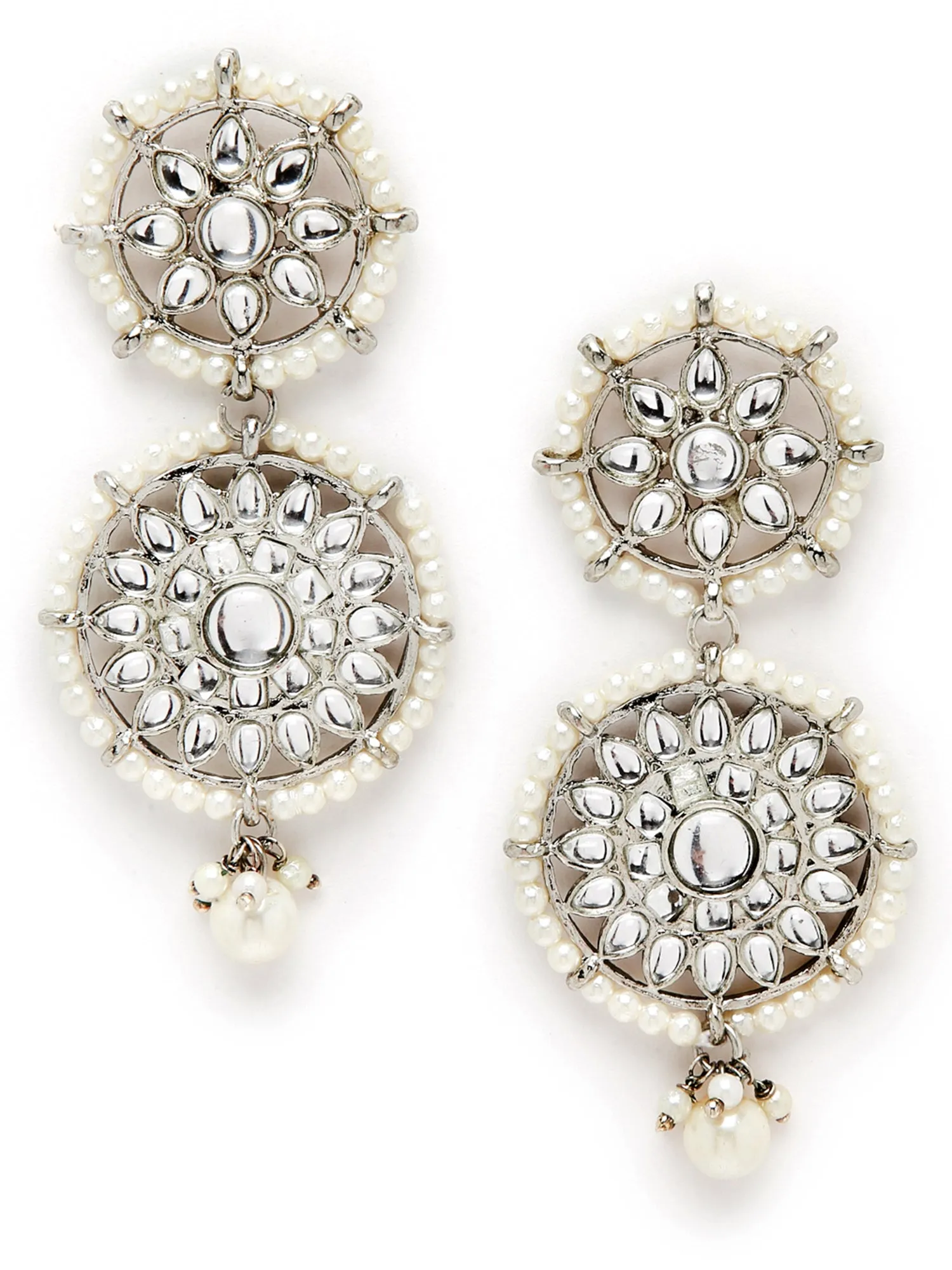 Oxidised Silver White Kundan Dangler Earrings for Women