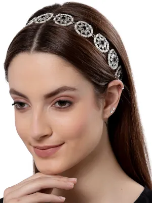 Oxidised Sliver-Toned Black Kundan Studded Hairband