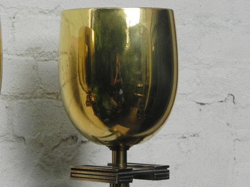 Pair Deco Regency Solid Brass Torchiere Floor Lamps in the Style of Tommi Parzinger