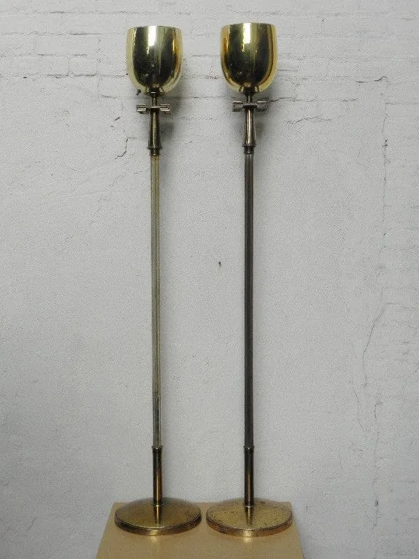 Pair Deco Regency Solid Brass Torchiere Floor Lamps in the Style of Tommi Parzinger