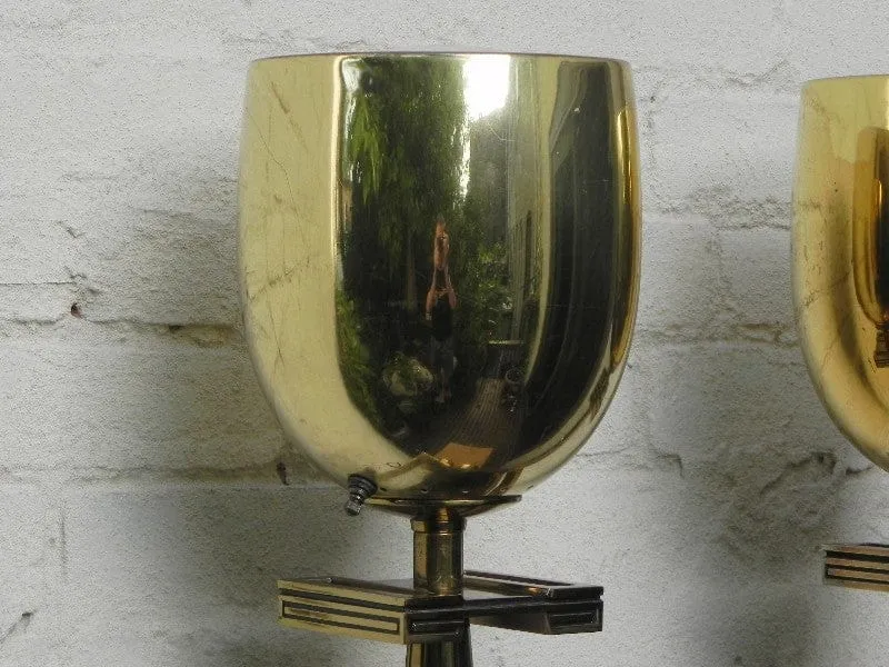 Pair Deco Regency Solid Brass Torchiere Floor Lamps in the Style of Tommi Parzinger