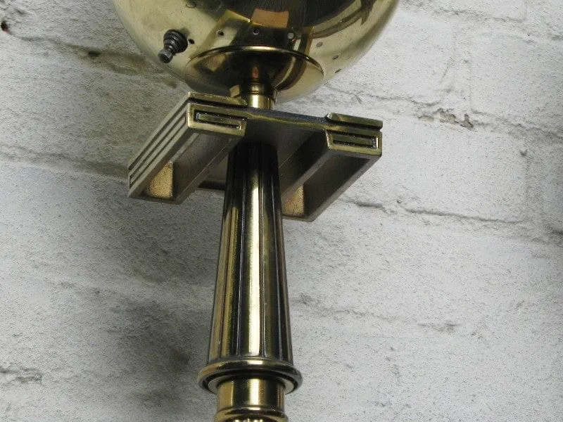 Pair Deco Regency Solid Brass Torchiere Floor Lamps in the Style of Tommi Parzinger