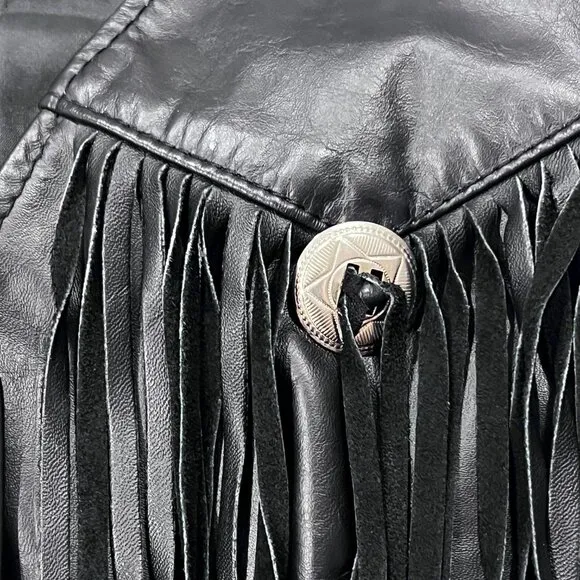 Park V Western Leather Fringe Vest, Vtg, USA, Black, 10