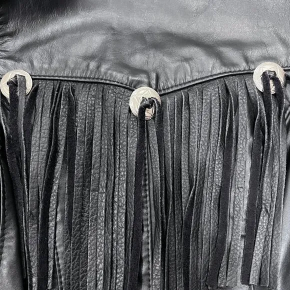 Park V Western Leather Fringe Vest, Vtg, USA, Black, 10